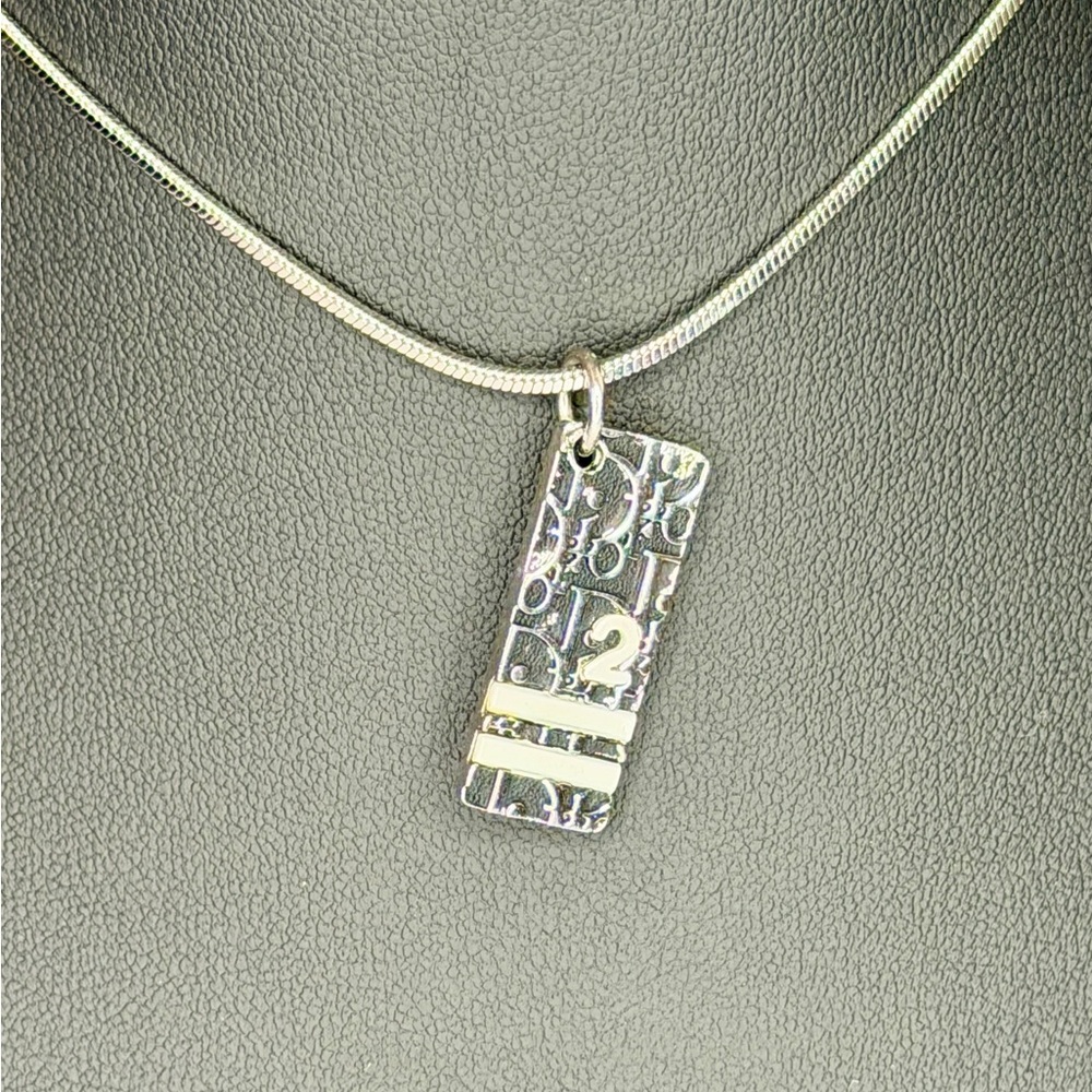Dior Iconic Trotter Print Enamel Black and Sterling Silver Necklace | Y2K - Picture 2 of 3